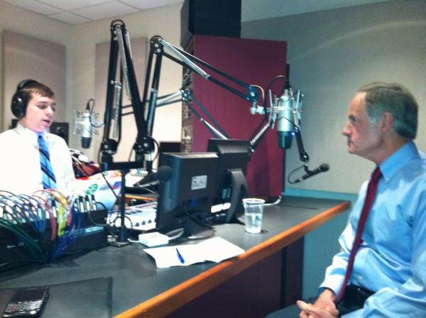 Pictured: Bill Humphrey interviewing U.S. Sen. Tom Carper of Delaware in the WVUD studios in early 2012.