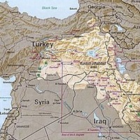 Map: Ethnically Kurdish zones of Turkey, Iraq, Syria, and Iran.