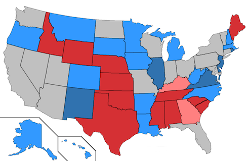 Competitive and non-competitive 2014 Senate races. (Credit: Orser67 - Wikipedia)