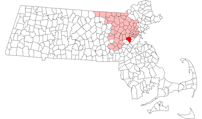 Newton highlighted within Middlesex County, Massachusetts. Credit: Justin H. Petrosek - Wikipedia)