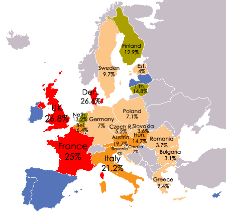 Populist/Right-wing/Anti-EU party vote share by country in the 2014 EU elections. Data via European Parliament. Map by Arsenal For Democracy.