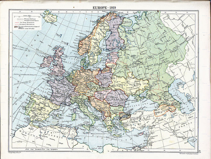 London Geographical Institute map of Europe in 1919 after the Treaty of Versailles. (Via Wikimedia)