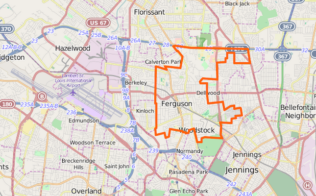 Map: Ferguson, MO within St. Louis County. (© OpenStreetMap contributors)