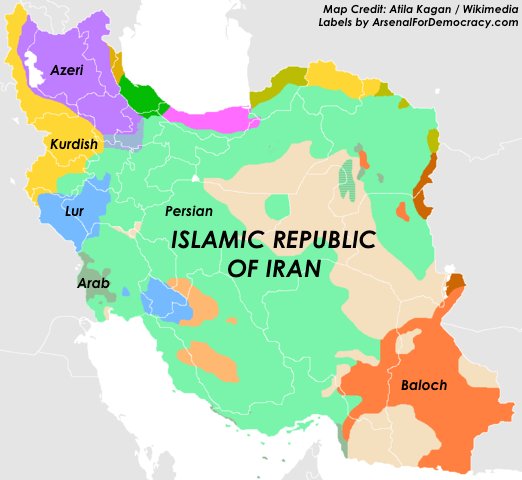 Map of selected ethno-linguistic minorities of Iran. (More info at Wikimedia)